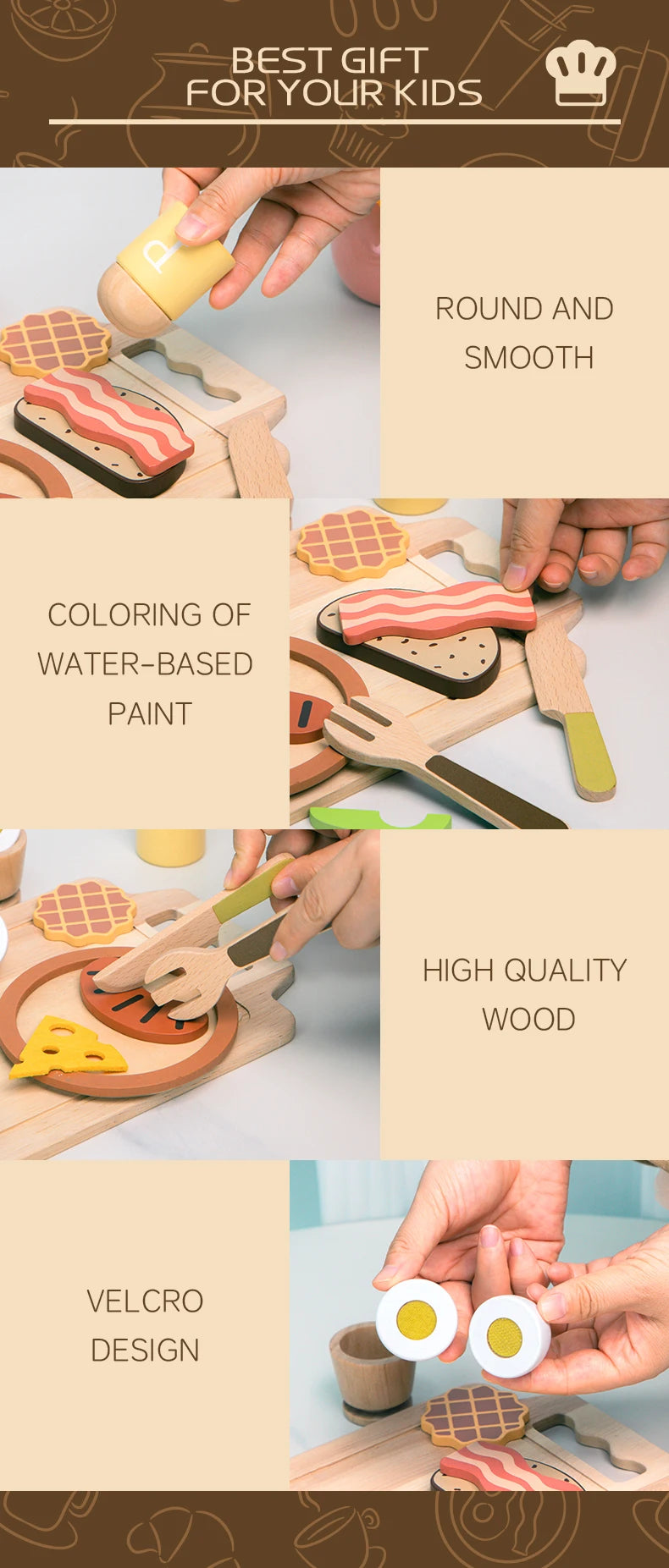 Wooden Pretend Kitchen Set for Toddlers