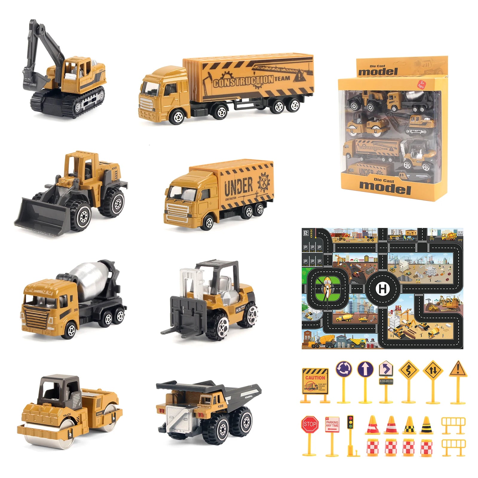 Build & Go Construction Fleet – 6-Piece Alloy Engineering Trucks Set