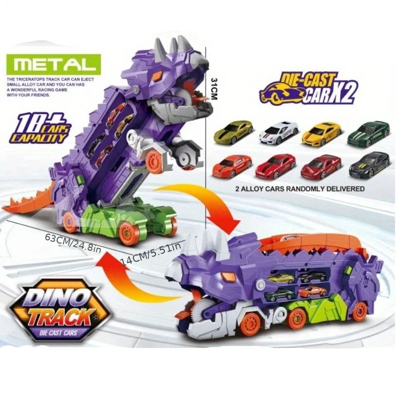 Dino Transporter Car – Folding Dinosaur Carrier + 2 Metal Cars