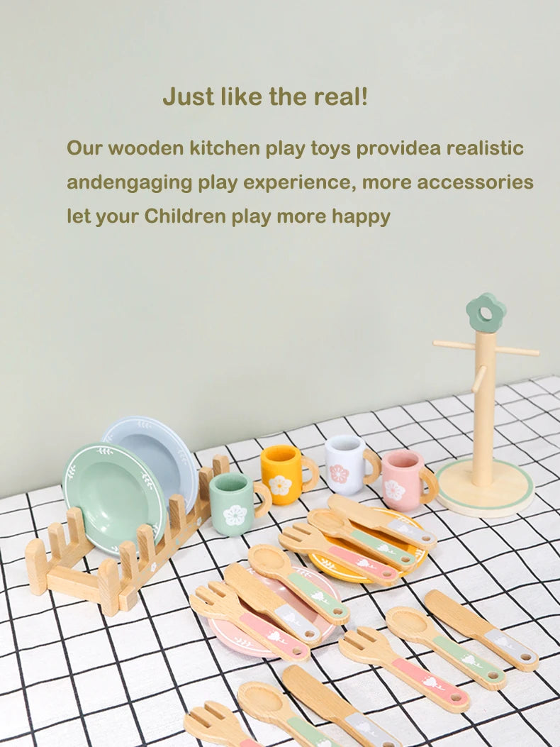 Wooden Pretend Kitchen Set for Toddlers