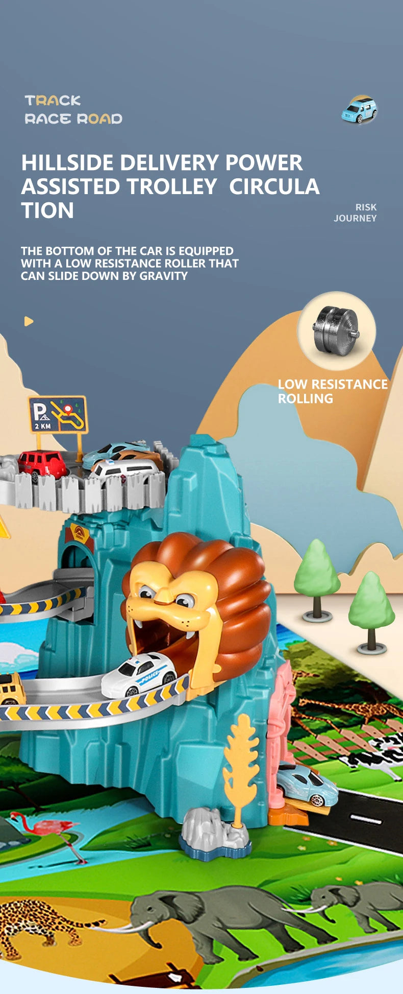 Lion Adventure Race Track – Diecast Car Racing Set for Kids