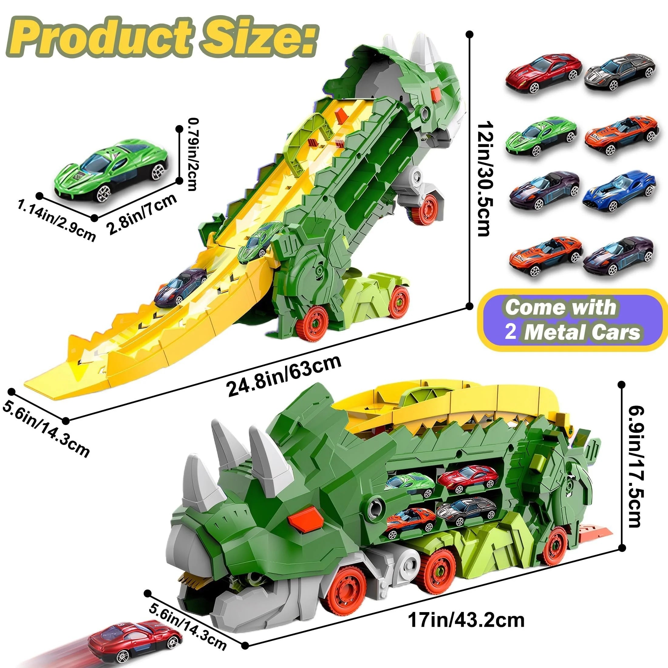 Dino Transporter Car – Folding Dinosaur Carrier + 2 Metal Cars