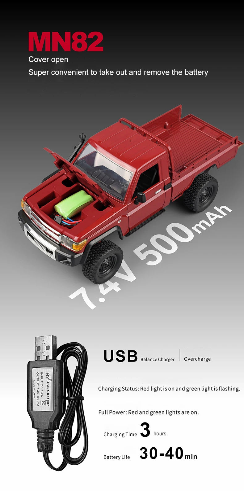 ZWN MN82 RC Pickup 1:12 – Retro 4WD Remote Control Truck with LEDs