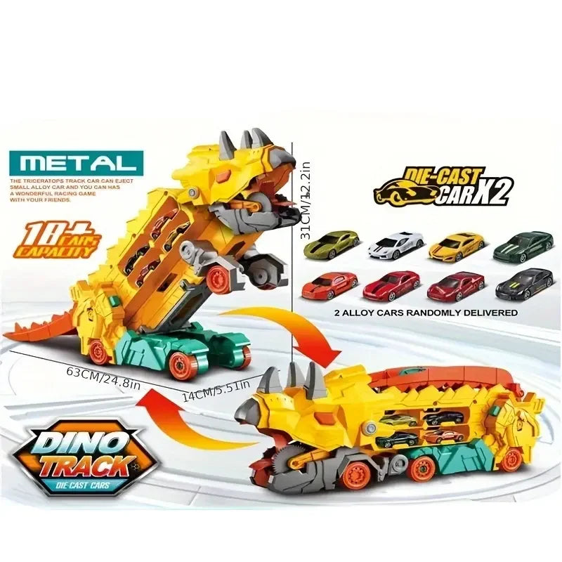Dino Transporter Car – Folding Dinosaur Carrier + 2 Metal Cars