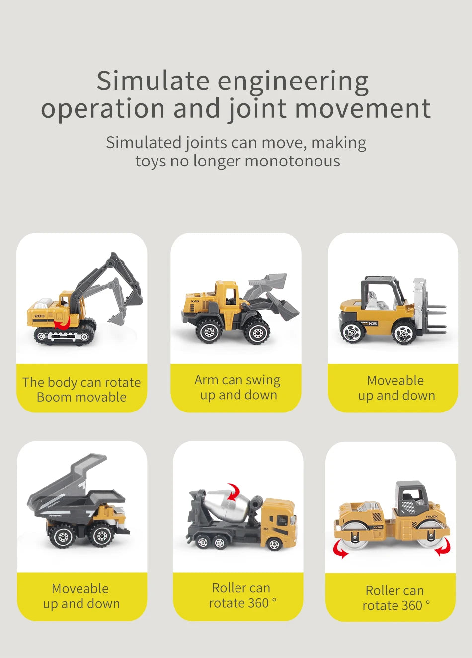 Build & Go Construction Fleet – 6-Piece Alloy Engineering Trucks Set