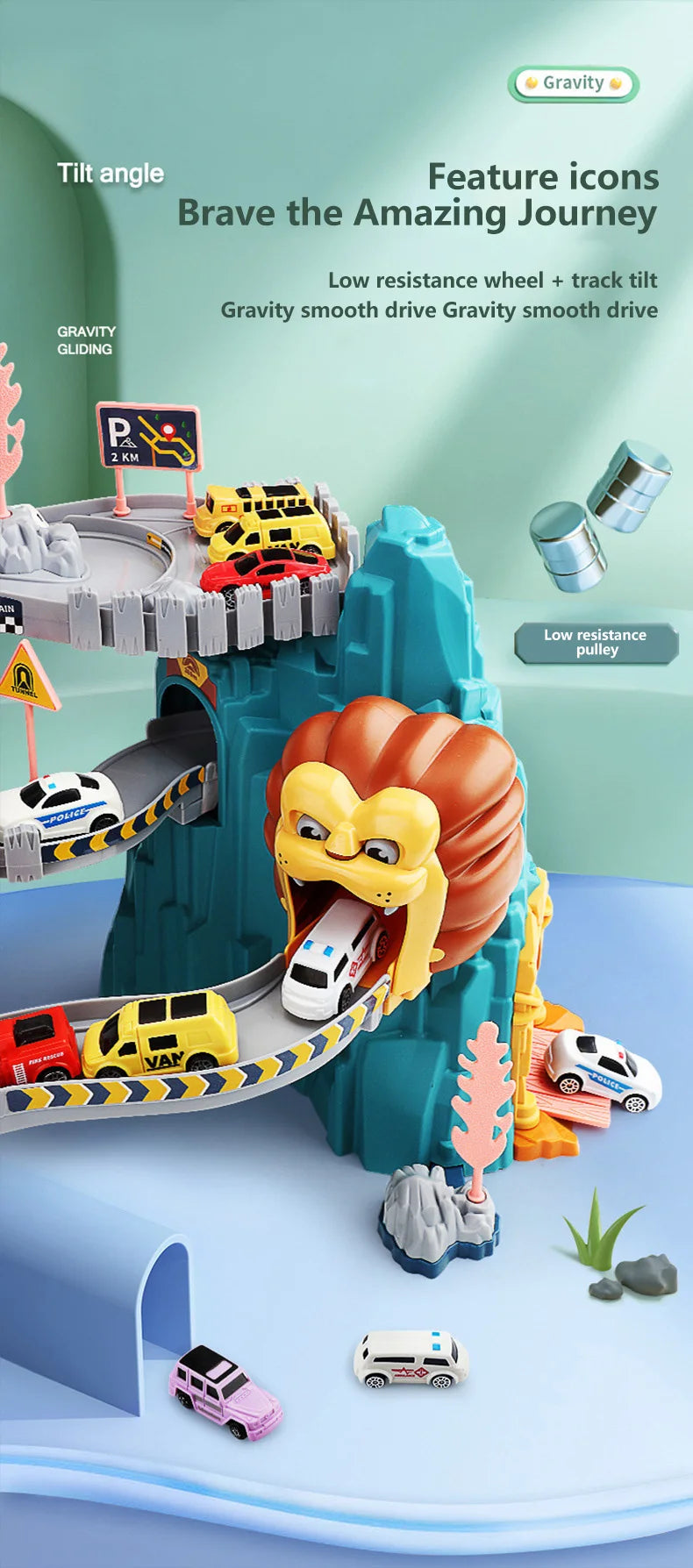 Lion Adventure Race Track – Diecast Car Racing Set for Kids