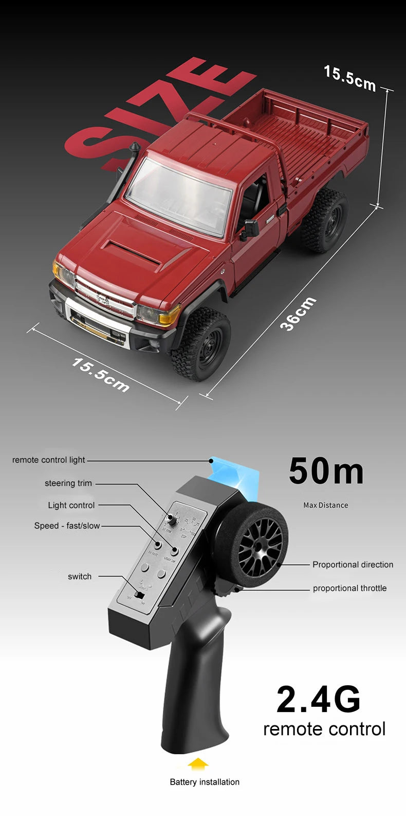 ZWN MN82 RC Pickup 1:12 – Retro 4WD Remote Control Truck with LEDs