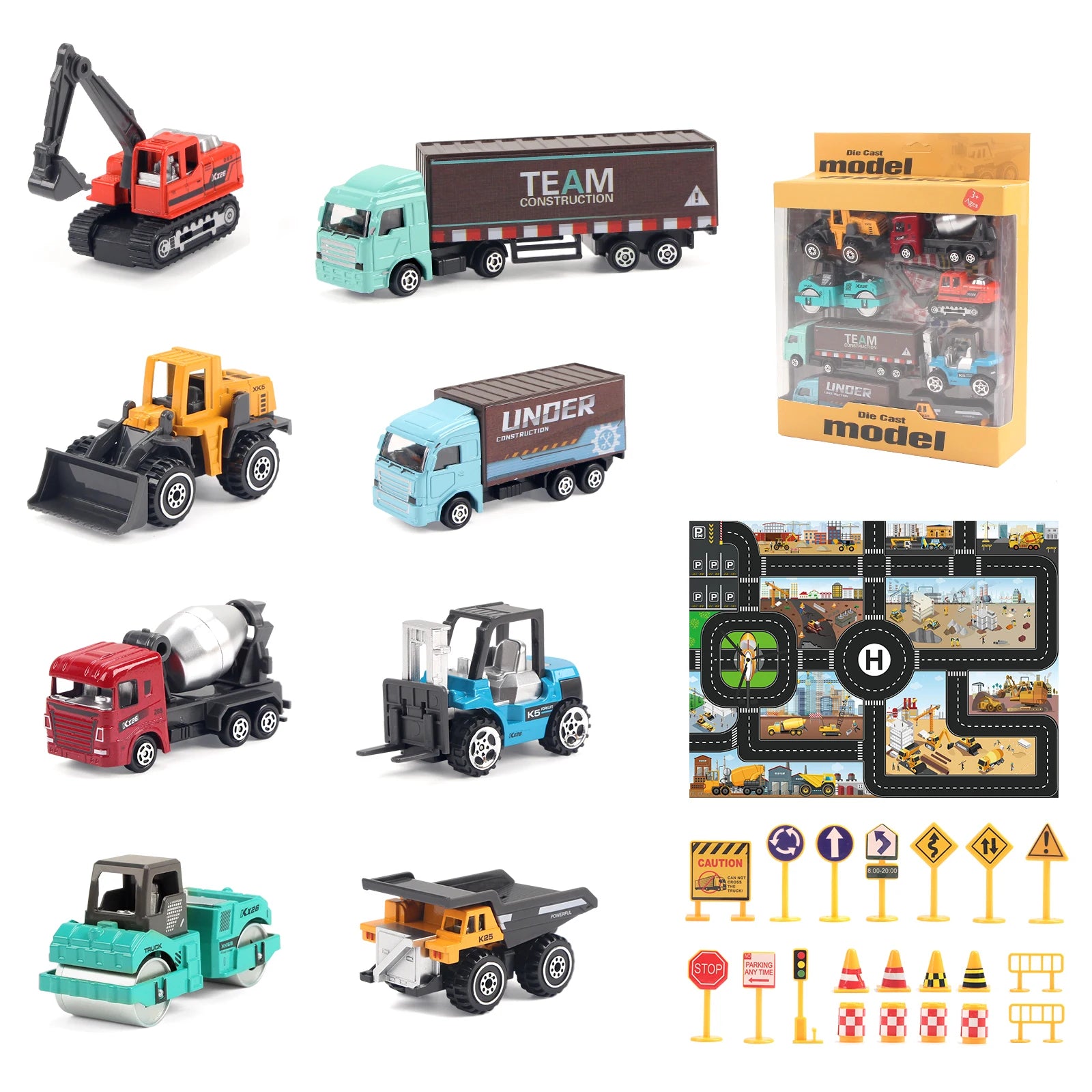 Build & Go Construction Fleet – 6-Piece Alloy Engineering Trucks Set
