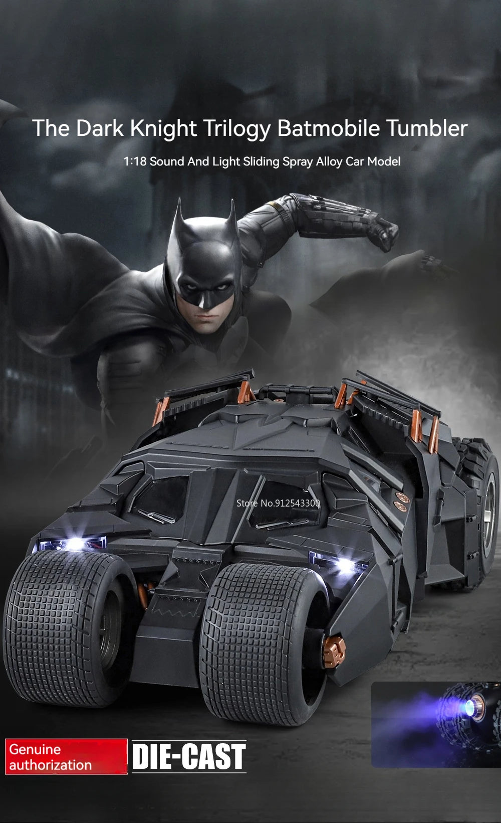 1:18 Dark Knight Batmobile – Premium Diecast Model with Lights & Sound
