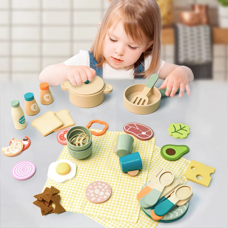 Wooden Pretend Kitchen Set for Toddlers