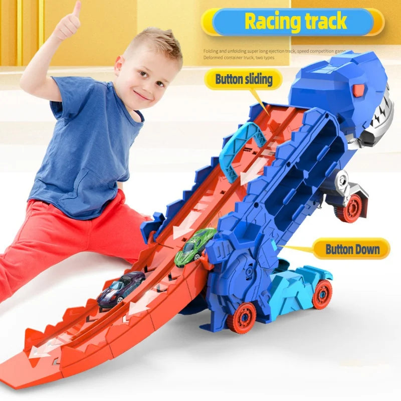 Dino Transporter Car – Folding Dinosaur Carrier + 2 Metal Cars
