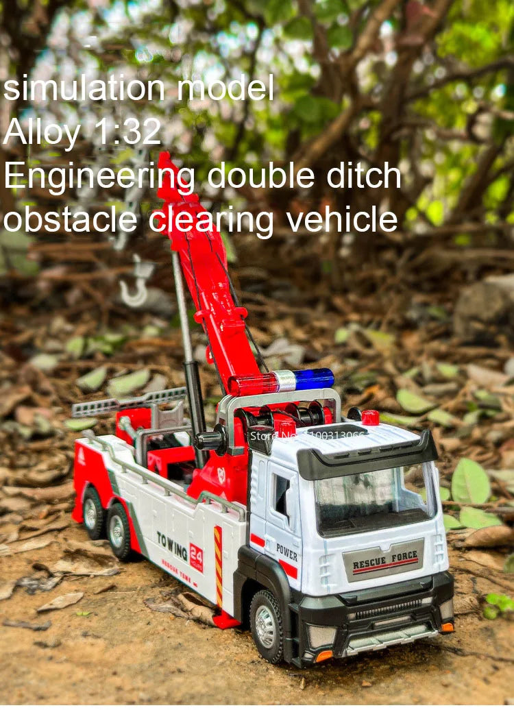 PowerTow 1:32 Alloy Wrecker Truck – Metal Diecast Rescue Vehicle with Lights & Sound