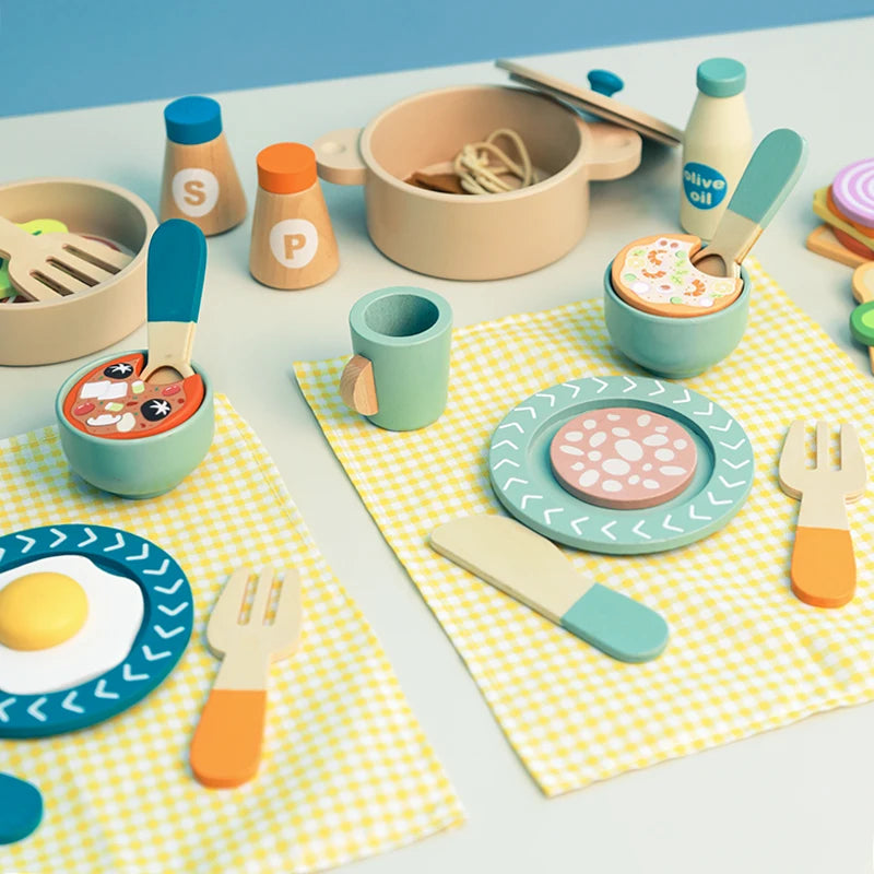 Wooden Pretend Kitchen Set for Toddlers