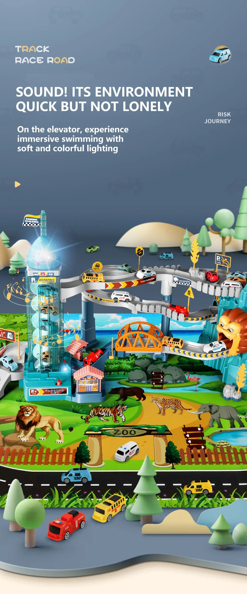 Lion Adventure Race Track – Diecast Car Racing Set for Kids