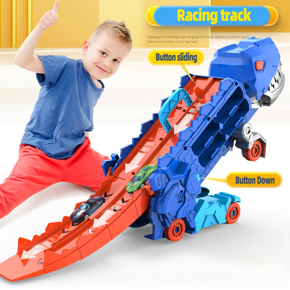 Dino Transporter Car – Folding Dinosaur Carrier + 2 Metal Cars
