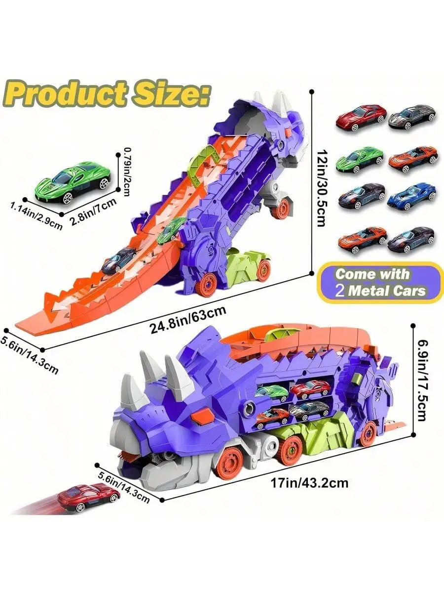 Dino Transporter Car – Folding Dinosaur Carrier + 2 Metal Cars