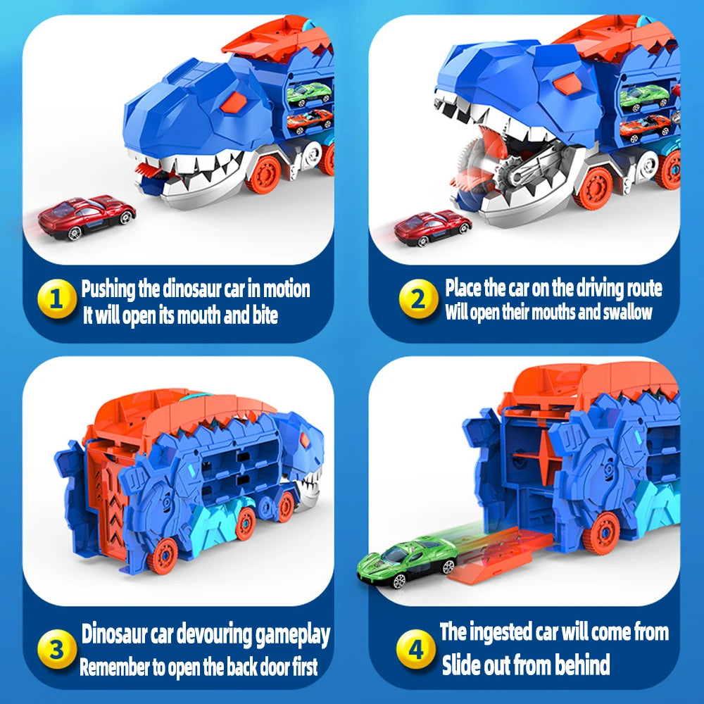 Dino Transporter Car – Folding Dinosaur Carrier + 2 Metal Cars
