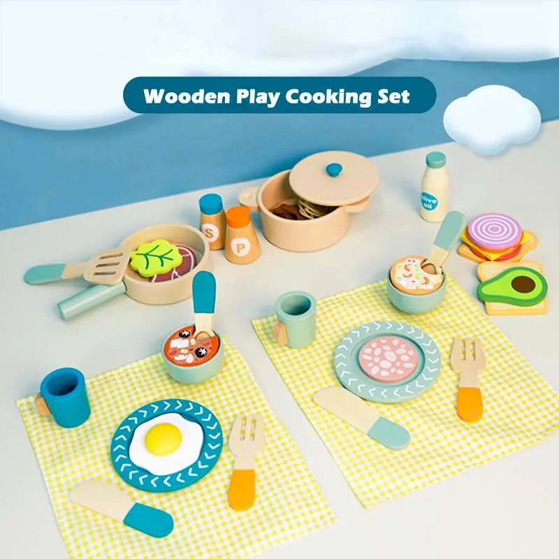 Wooden Pretend Kitchen Set for Toddlers