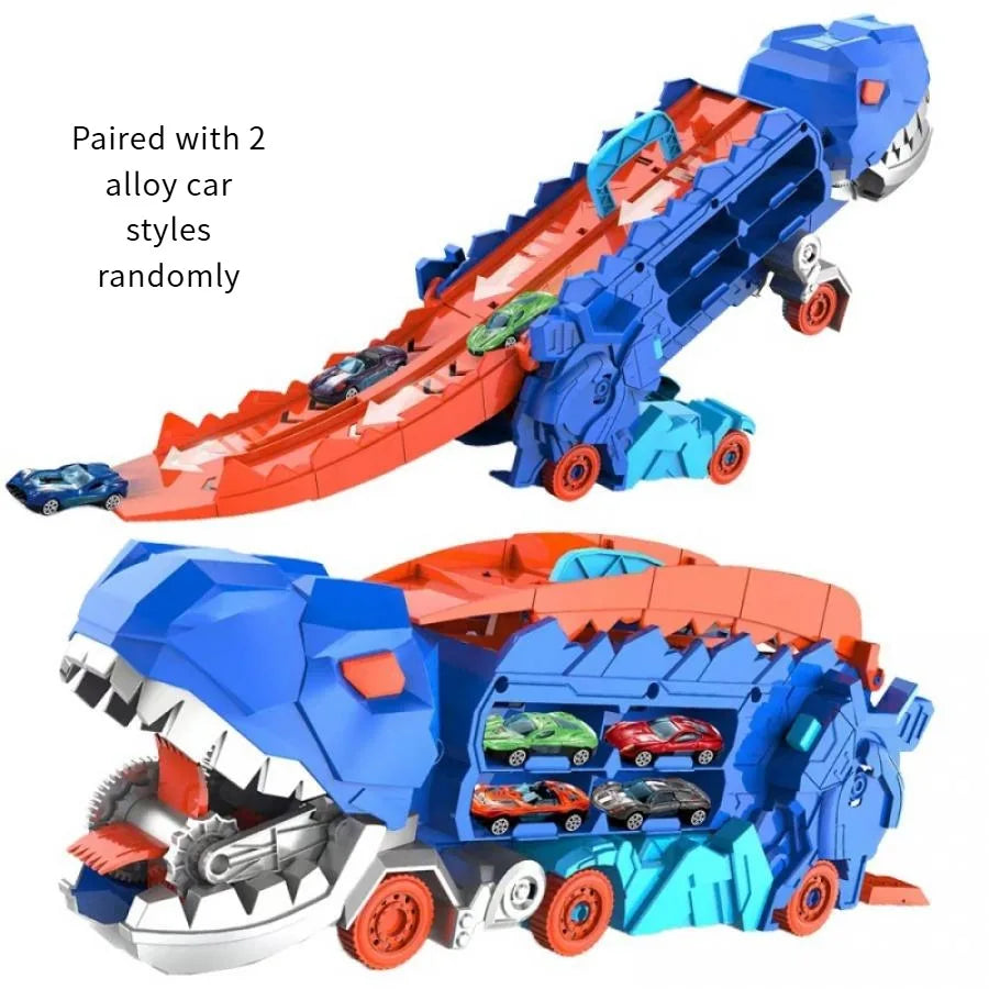 Dino Transporter Car – Folding Dinosaur Carrier + 2 Metal Cars
