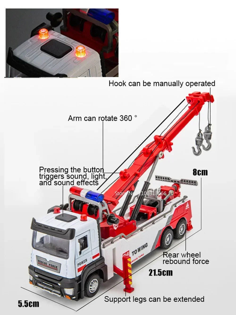 PowerTow 1:32 Alloy Wrecker Truck – Metal Diecast Rescue Vehicle with Lights & Sound