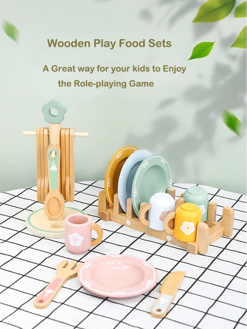 Wooden Pretend Kitchen Set for Toddlers