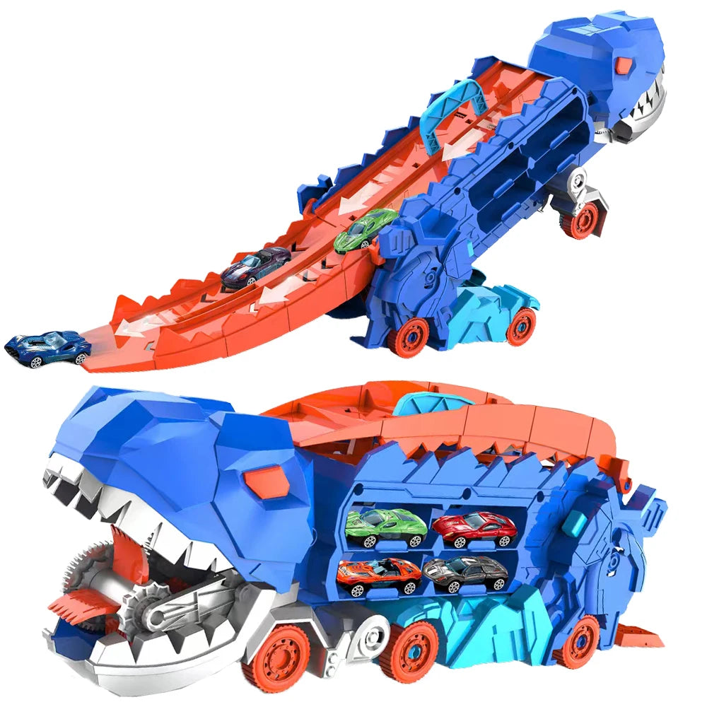 Dino Transporter Car – Folding Dinosaur Carrier + 2 Metal Cars
