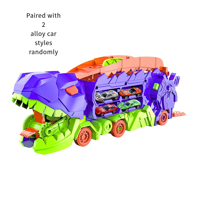 Dino Transporter Car – Folding Dinosaur Carrier + 2 Metal Cars