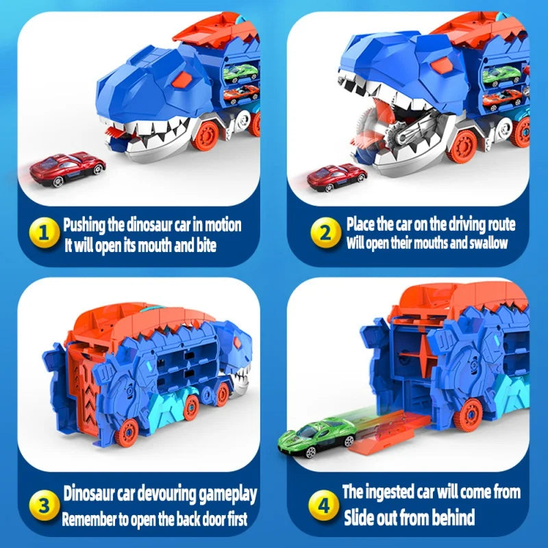 Dino Transporter Car – Folding Dinosaur Carrier + 2 Metal Cars