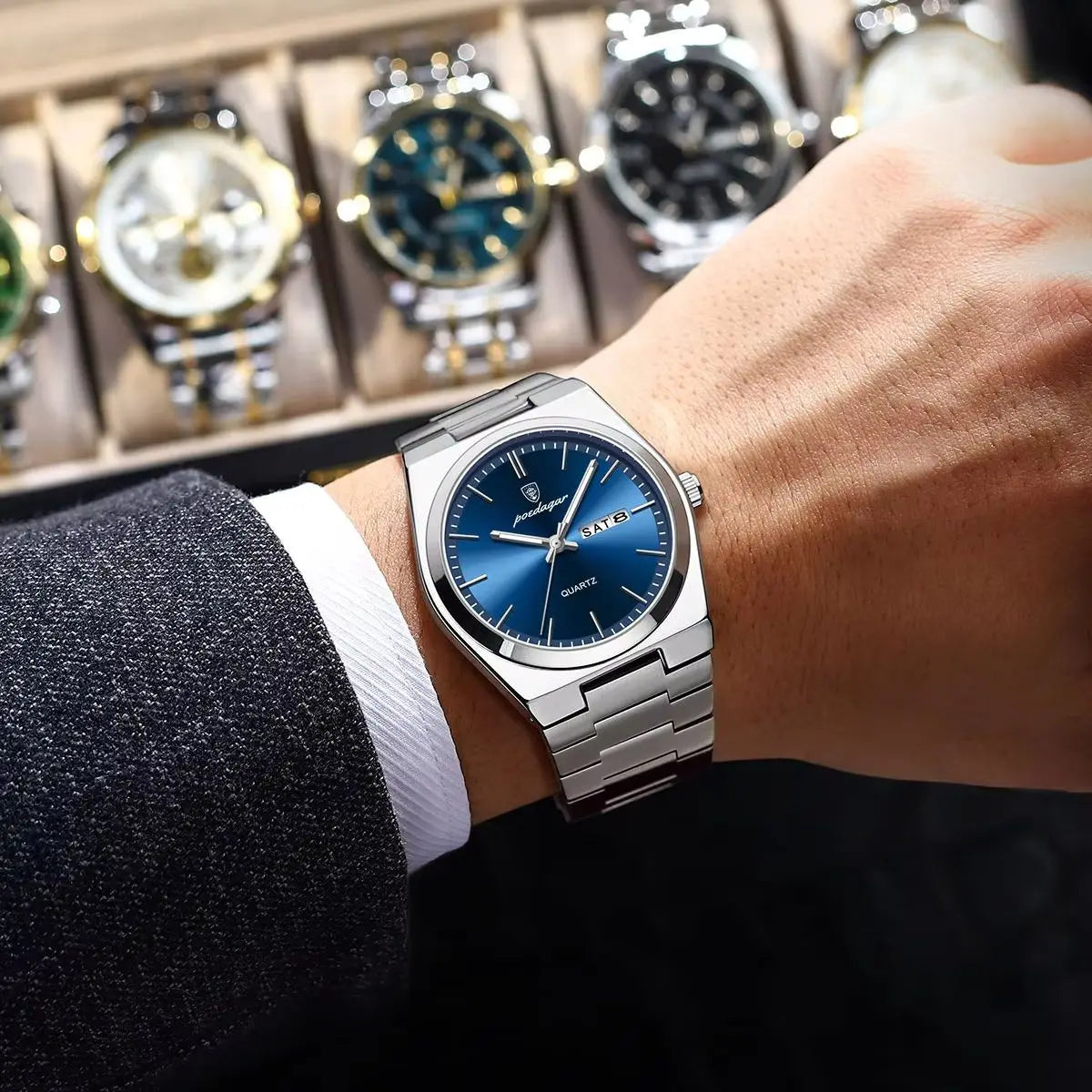 POEDAGAR Steel Horizon – Luxury Men’s Quartz Watch