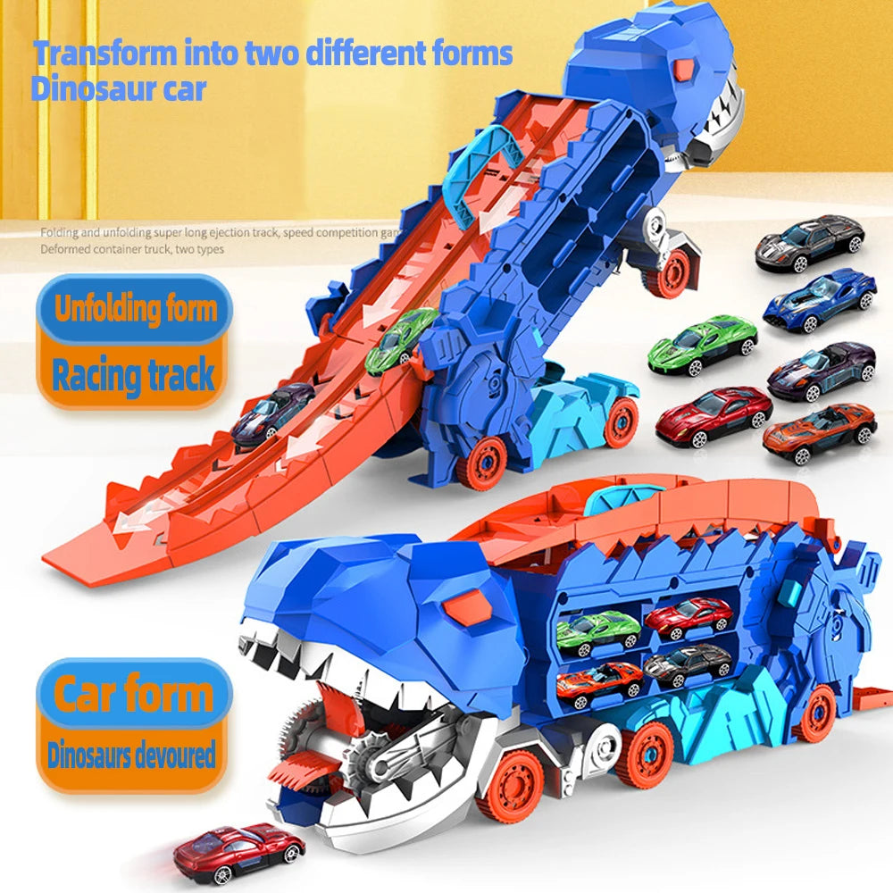 Dino Transporter Car – Folding Dinosaur Carrier + 2 Metal Cars