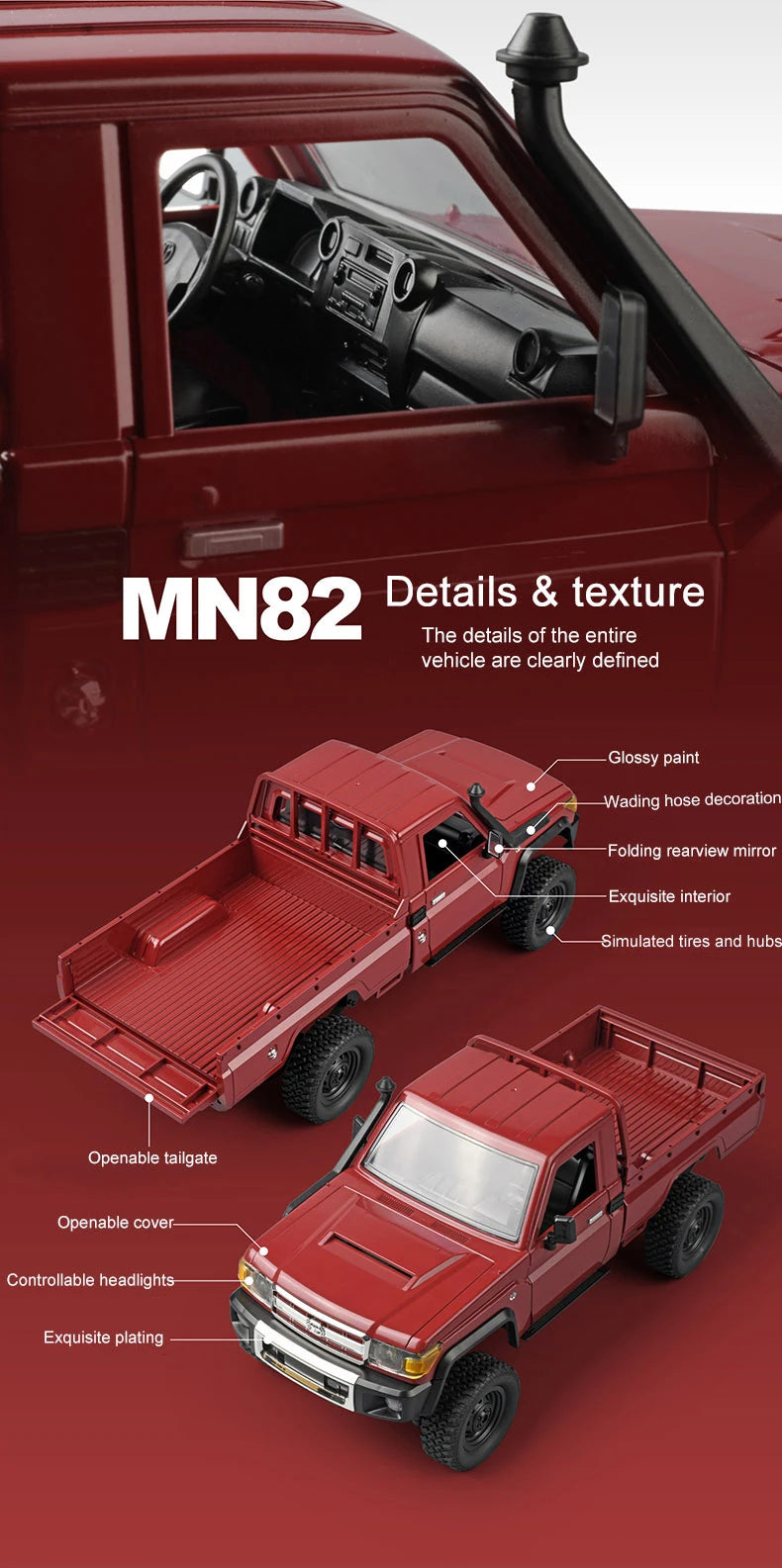 ZWN MN82 RC Pickup 1:12 – Retro 4WD Remote Control Truck with LEDs