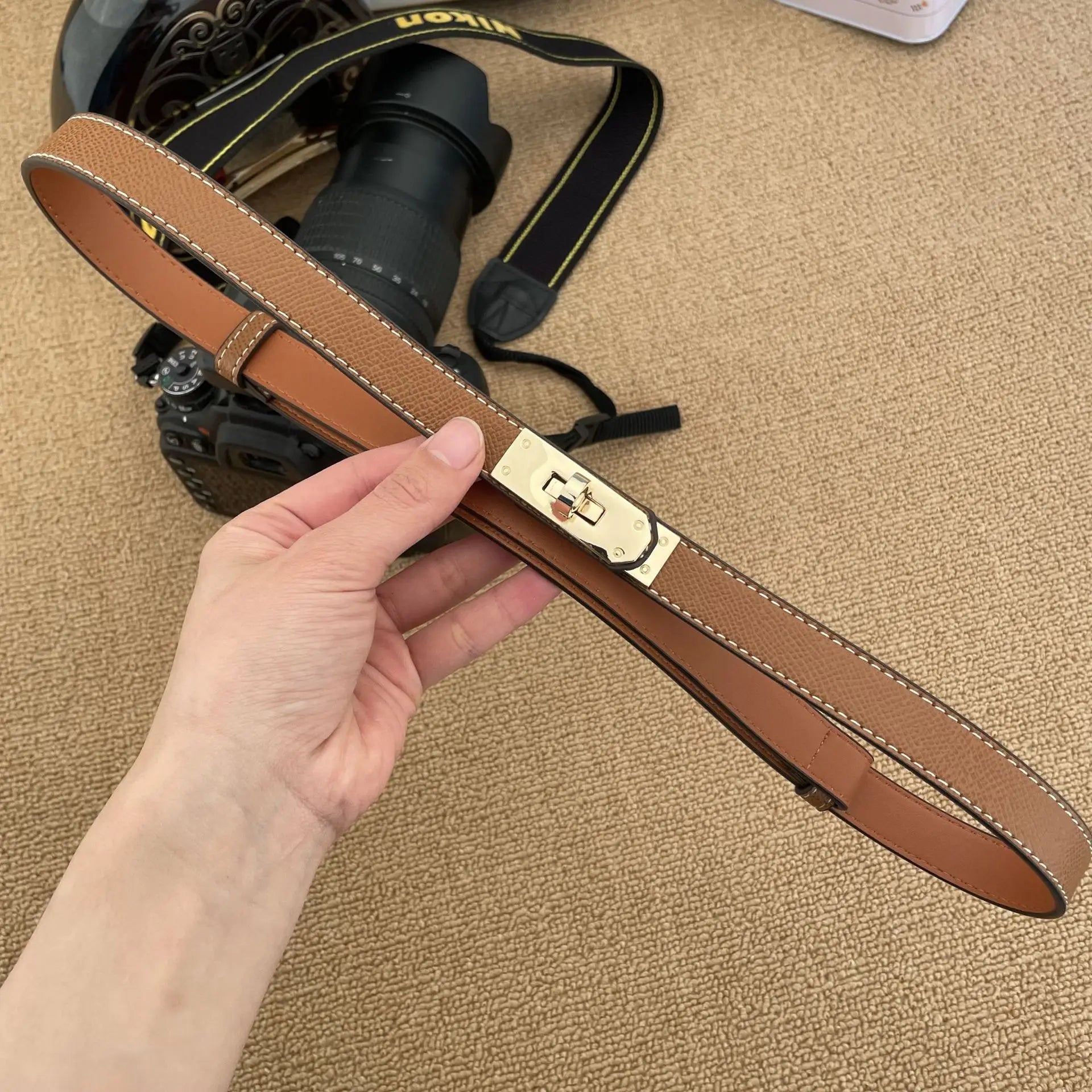 Aurelia Lux – The Golden Buckle Women's Leather Belt