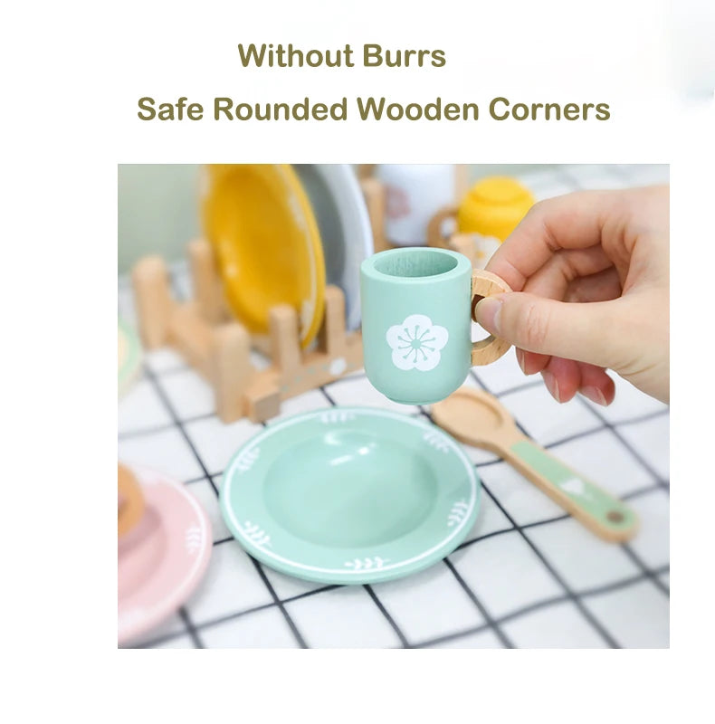 Wooden Pretend Kitchen Set for Toddlers