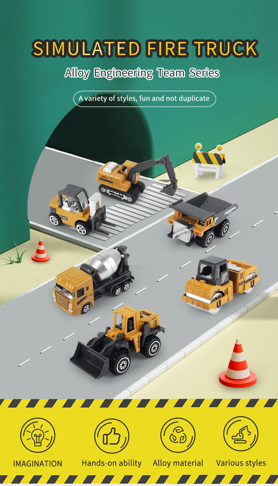 Build & Go Construction Fleet – 6-Piece Alloy Engineering Trucks Set